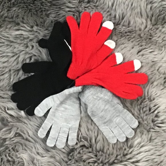 Minus Zero | Boy's Winter Gloves | 3 Piece Set | Red & Grey | Size 8-20 - Picture 2 of 2